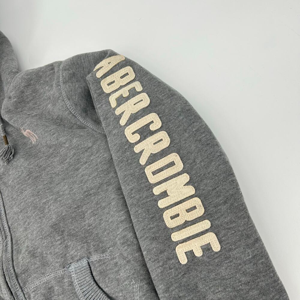Vintage y2k women's L Abercrombie & Fitch Sherpa Lined Full Zip Up Gray Hoodie - Picture 3 of 7